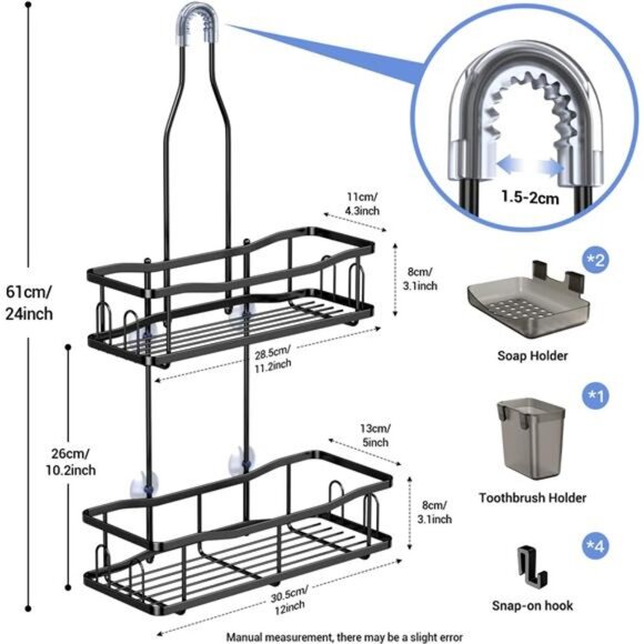 Hanging Shower Caddy Bathroom Organizer: Rustproof Shower Shelf Racks Over - Picture 9 of 14